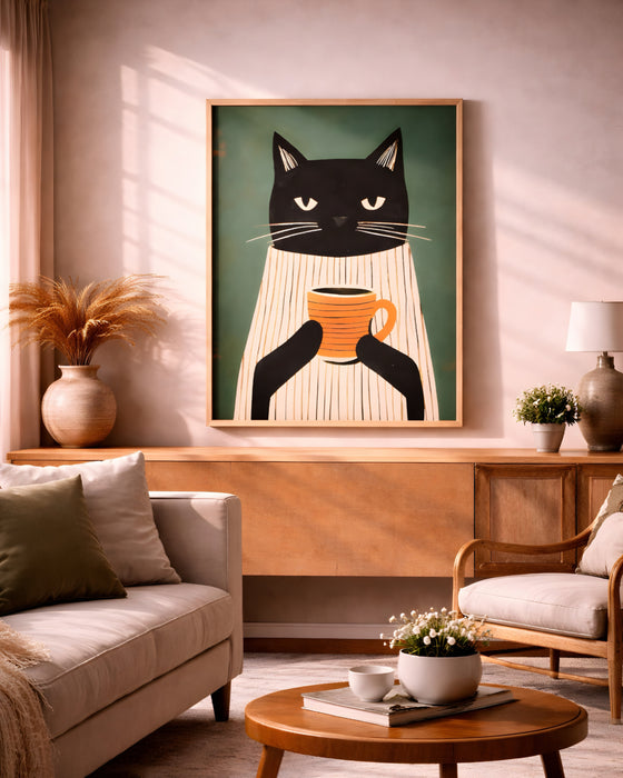Kedi Kahve Dekoratif Tablo K115