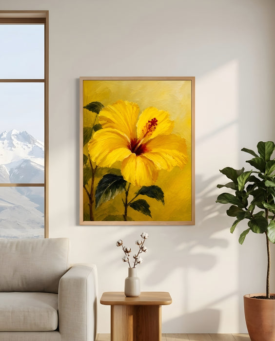 Sarı Hibiskus Çiçek Tablosu | Canlı Renkli Modern Duvar Dekoru K195