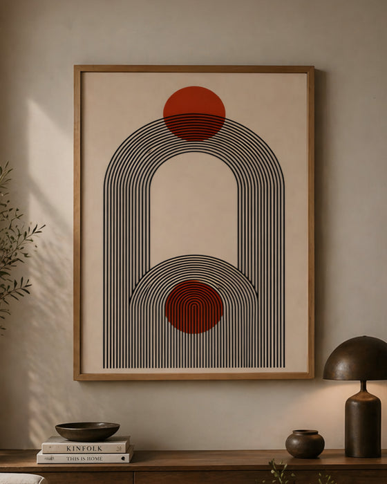Minimal Kırmızı Güneş Tablo – Modern Geometrik Duvar Dekoru K164