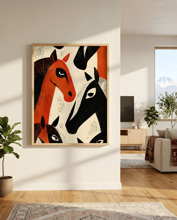 Modern At Figürlü Tablo | Sanatsal Hayvan Temalı Duvar Dekoru K199