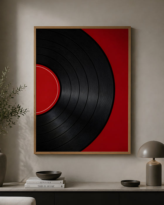 Vinyl Plak Tablo – Minimal Kırmızı Siyah Duvar Dekoru K162