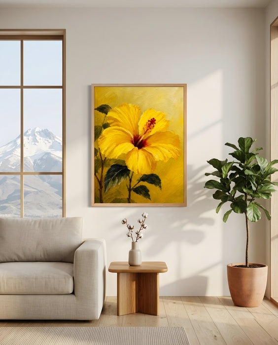 Sarı Hibiskus Çiçek Tablosu | Canlı Renkli Modern Duvar Dekoru K195