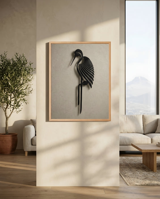 Modern Turna Kuşu Tablosu | Minimal Siyah Figür Duvar Dekoru K194