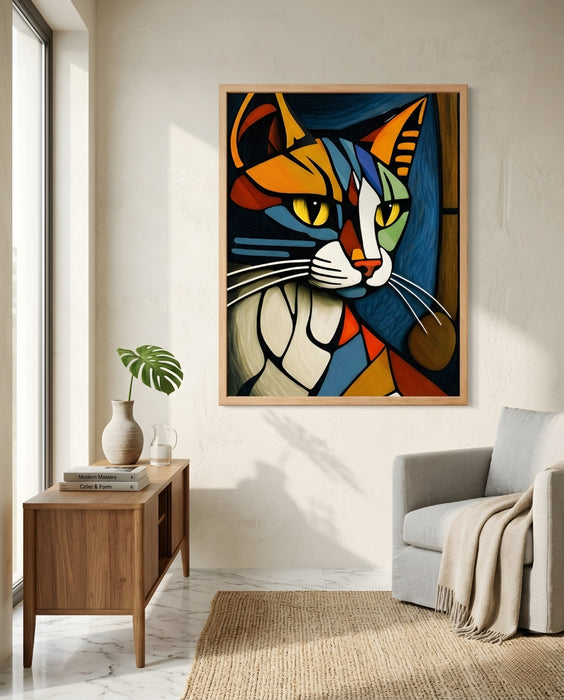 Modern Kedi Tablosu – Renkli Soyut Duvar Dekoru, Salon & Ofis İçin Şık Çerçeveli Tablo K167
