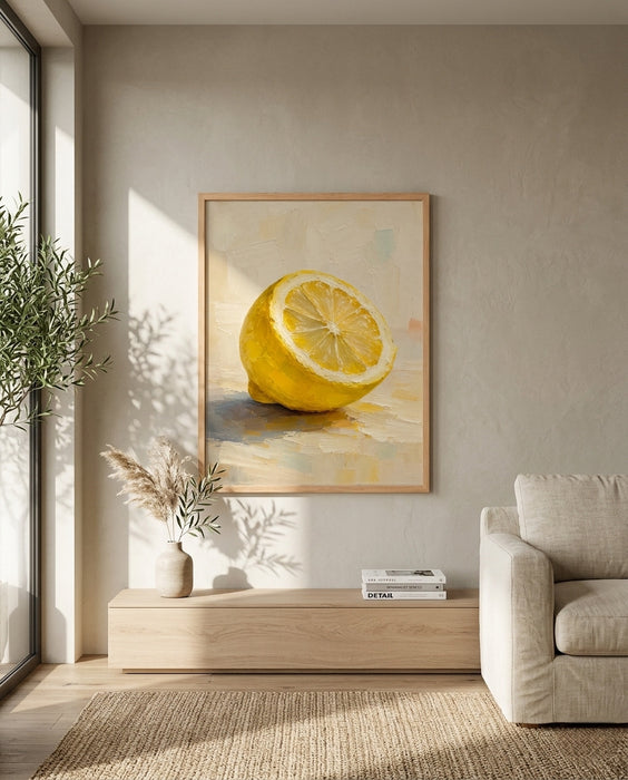 Modern Limon Yağlı Boya Tablo | Minimalist Meyve Temalı Duvar Dekoru K210