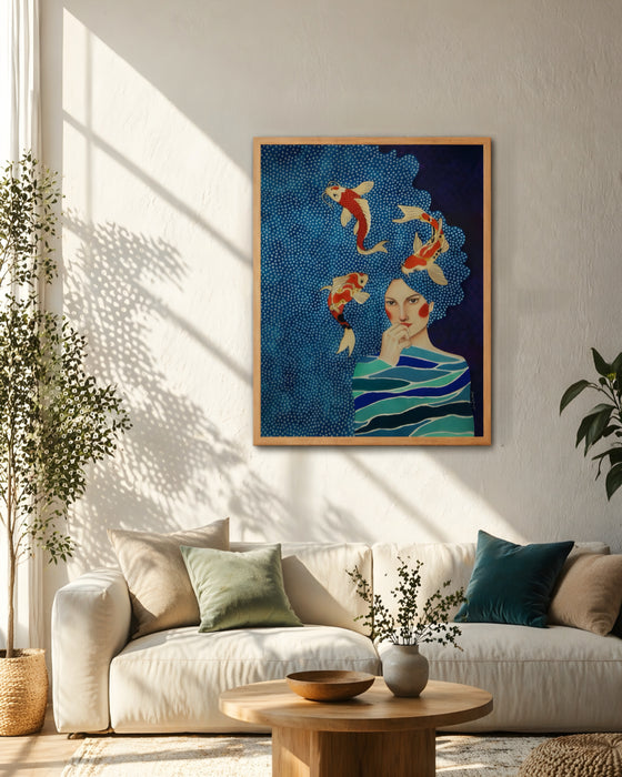 Koi Balığı & Kadın Figürlü Dekoratif Tablo  K145