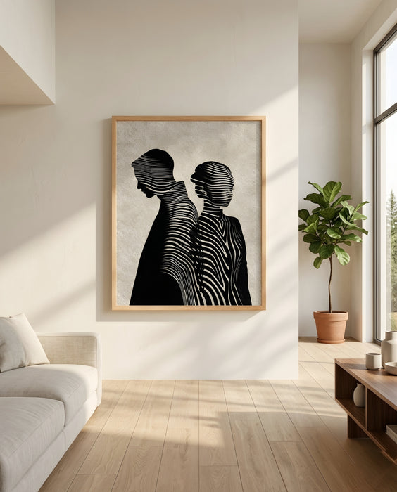 Modern Siyah Beyaz Figür Tablosu | Minimal Soyut Duvar Dekoru K201