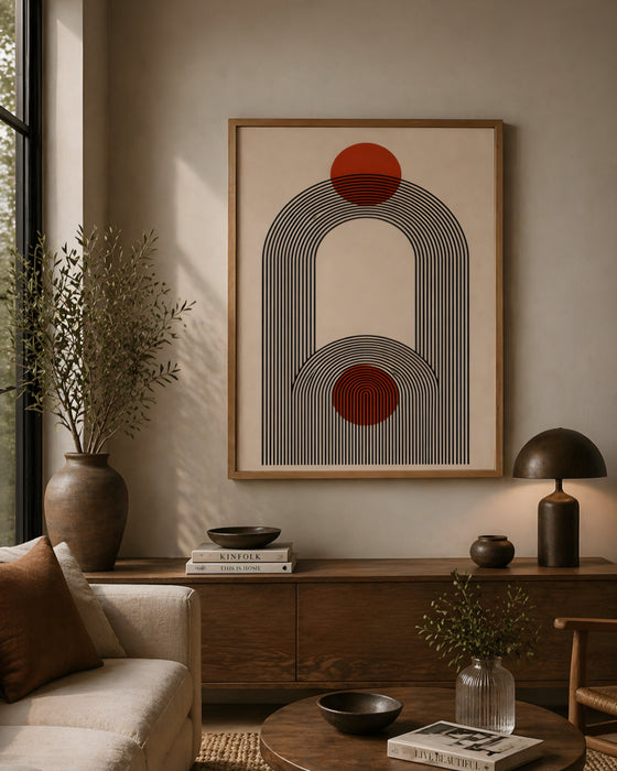 Minimal Kırmızı Güneş Tablo – Modern Geometrik Duvar Dekoru K164