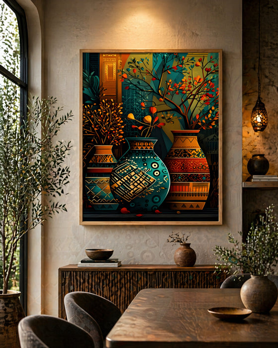 Etnik Vazo Tablosu – Modern Bohem Dekoratif Tablo K157