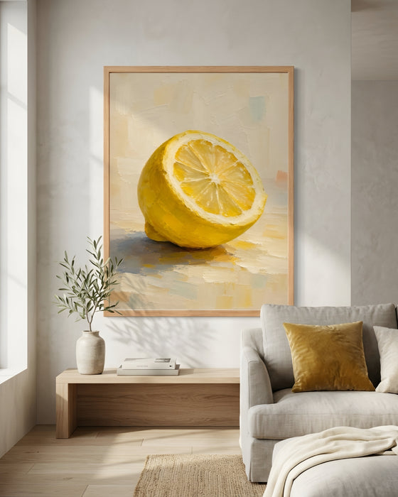 Modern Limon Yağlı Boya Tablo | Minimalist Meyve Temalı Duvar Dekoru K210