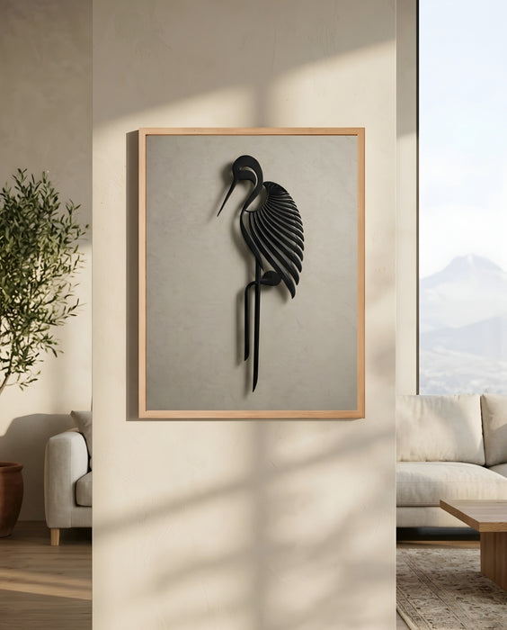 Modern Turna Kuşu Tablosu | Minimal Siyah Figür Duvar Dekoru K194