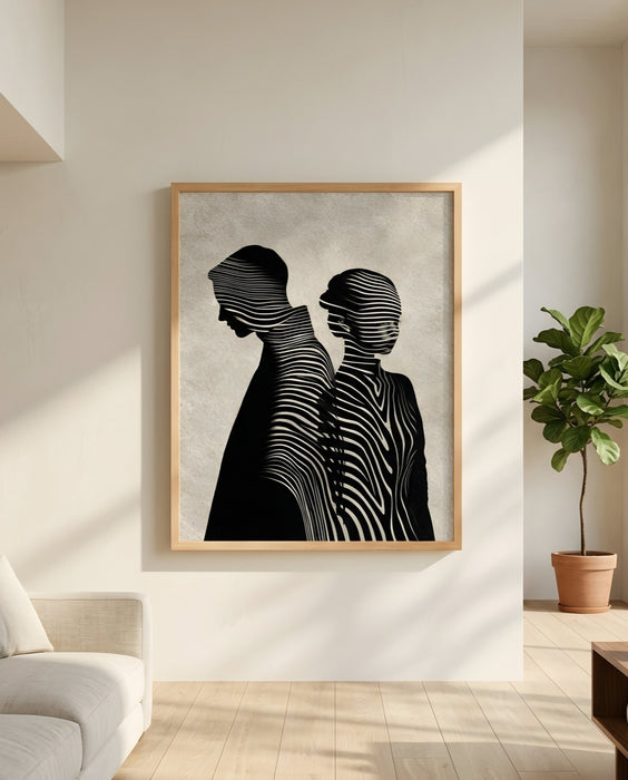 Modern Siyah Beyaz Figür Tablosu | Minimal Soyut Duvar Dekoru K201