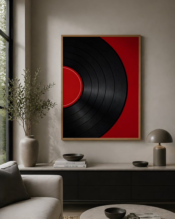 Vinyl Plak Tablo – Minimal Kırmızı Siyah Duvar Dekoru K162