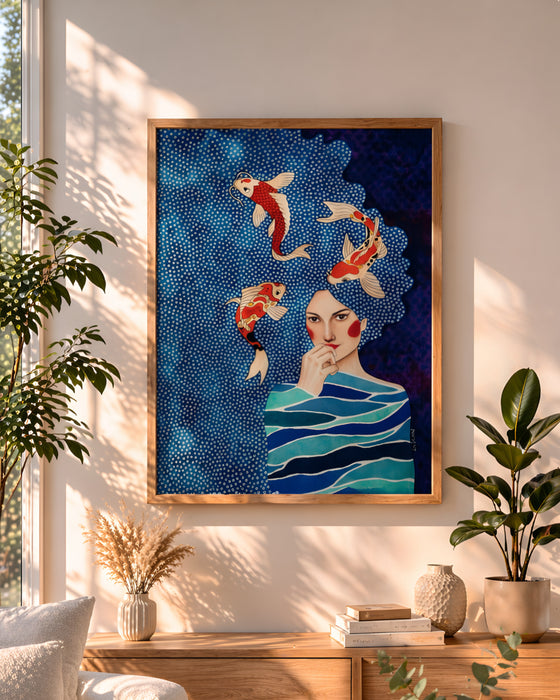 Koi Balığı & Kadın Figürlü Dekoratif Tablo  K145