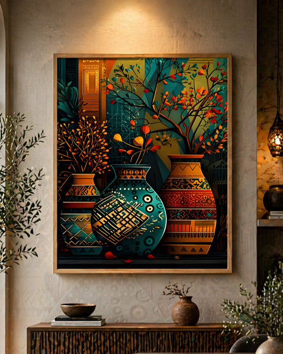 Etnik Vazo Tablosu – Modern Bohem Dekoratif Tablo K157